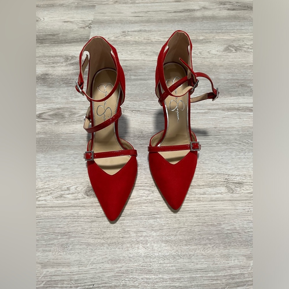 Jessica Simpson Red Strappy Heels – 3” Heel | Size 7M / EU 37.5